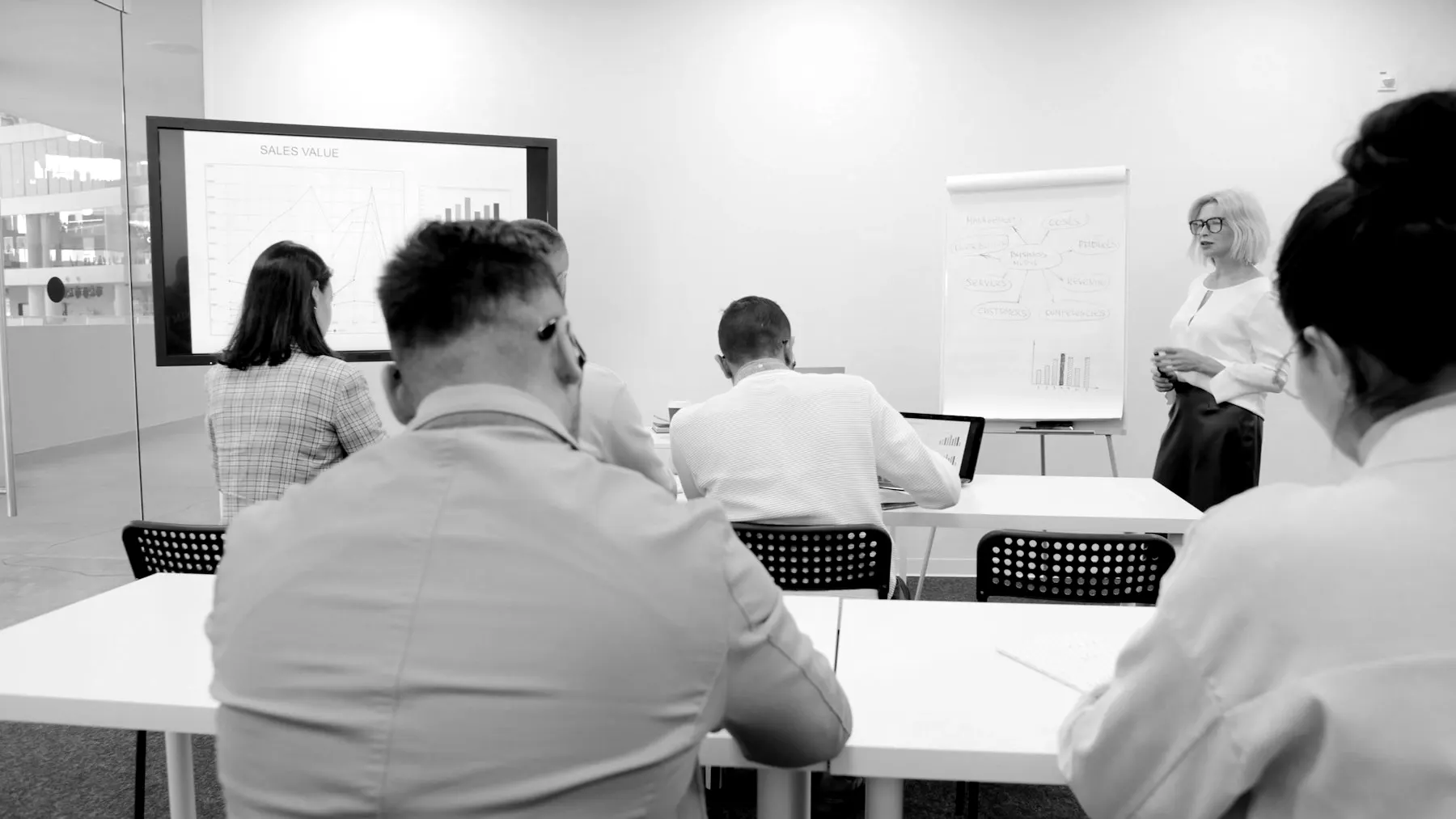 A presentation in a modern meeting room